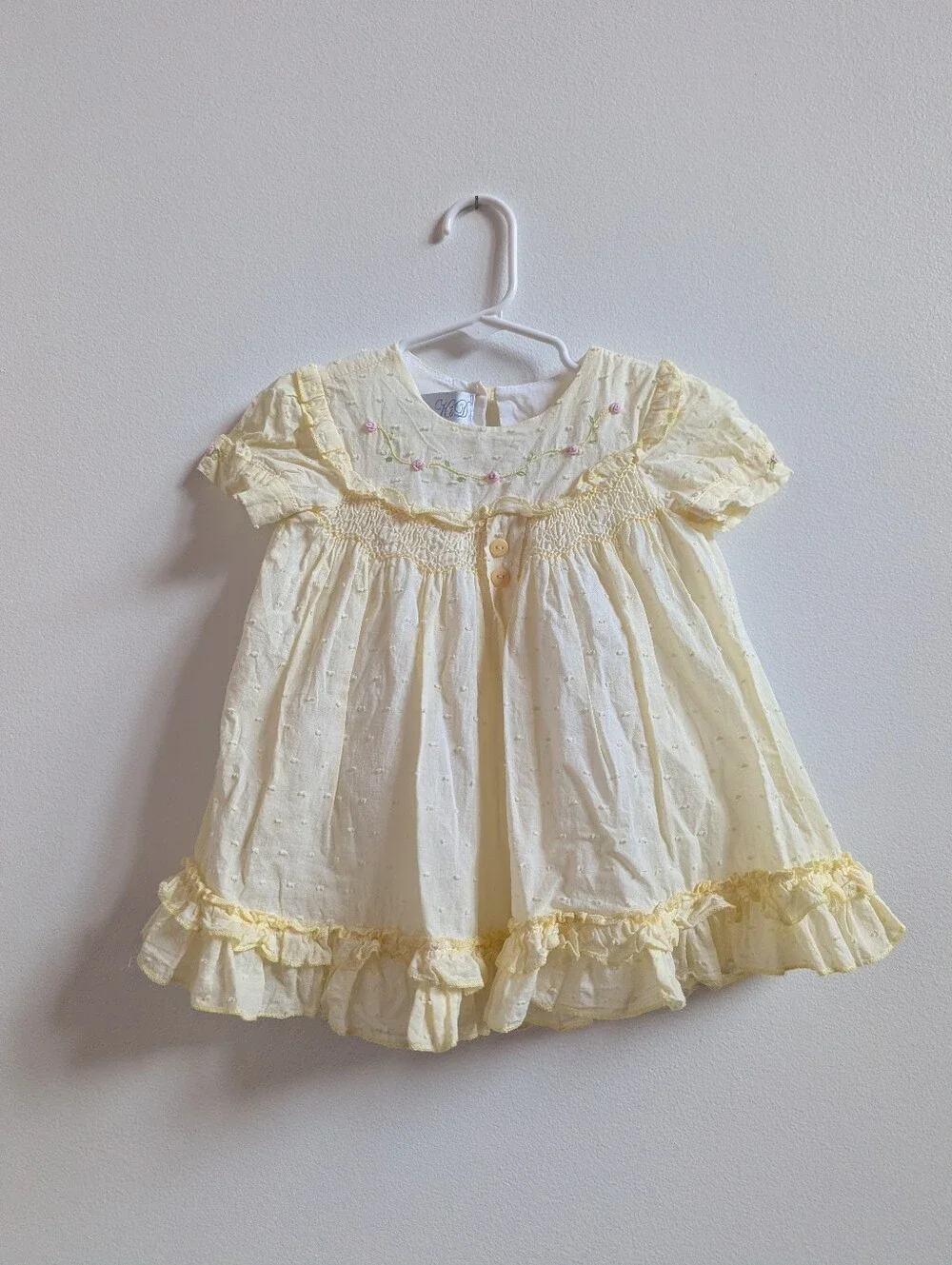 Beau Kid Dress Baby Girls 9-12m Yellow Smocked Dainty